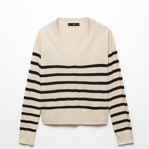 Mango Beige/Black Striped Fine-Knit Sweater/NWT/XXL